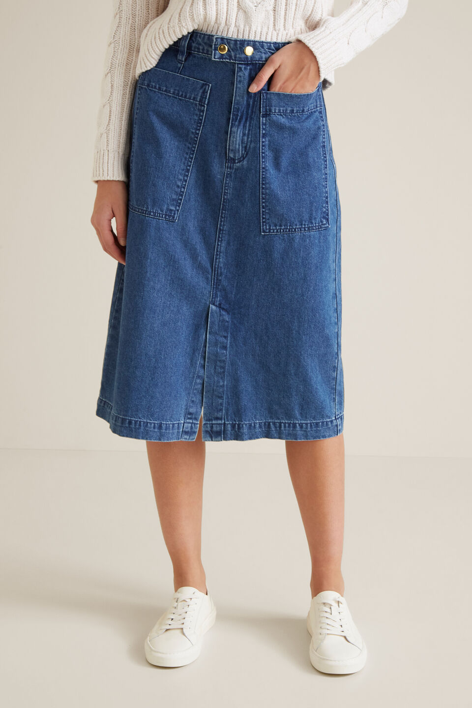 Patch Pocket Denim Midi  