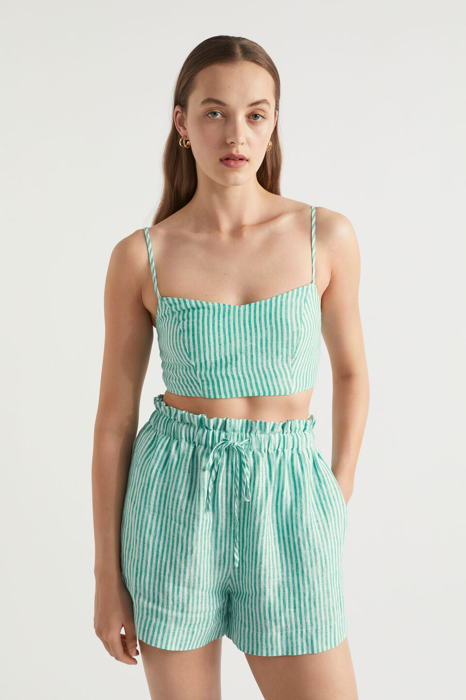 Linen Bralette  Deep Teal Stripe