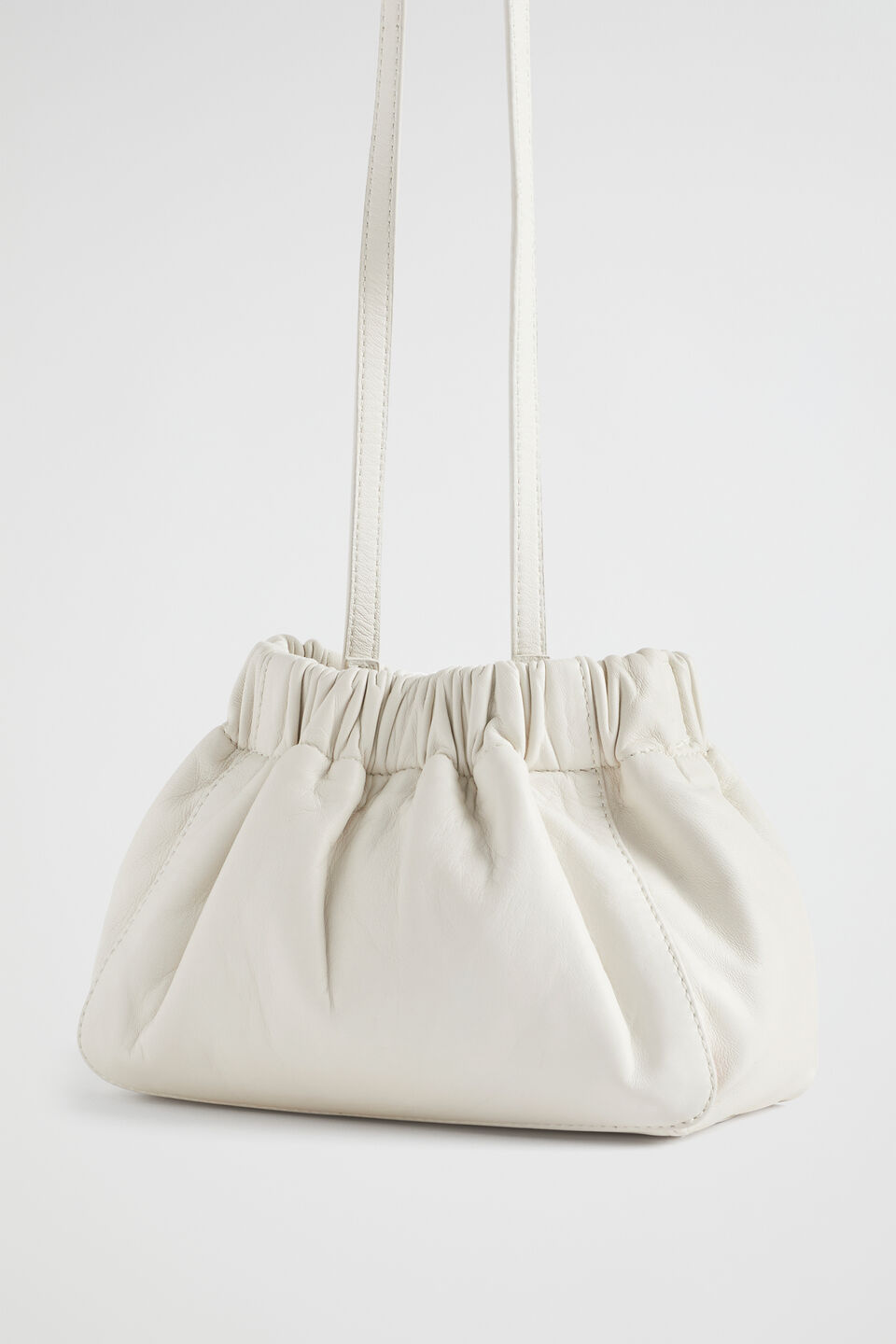 Rouched Leather Crossbody Bag  Bone