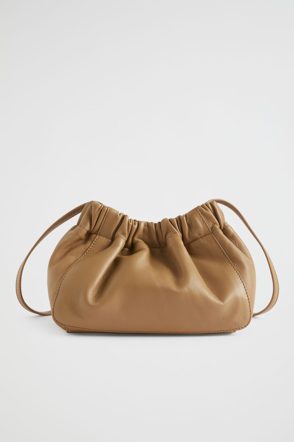 Rouched Leather Crossbody Bag  Cashew