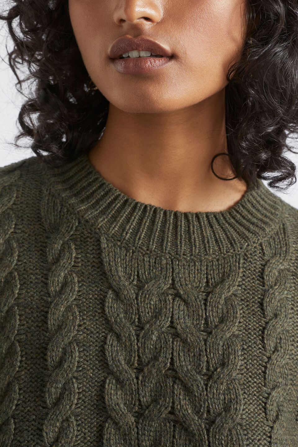 Cotton Blend Cable Knit  Dark Fern Marle