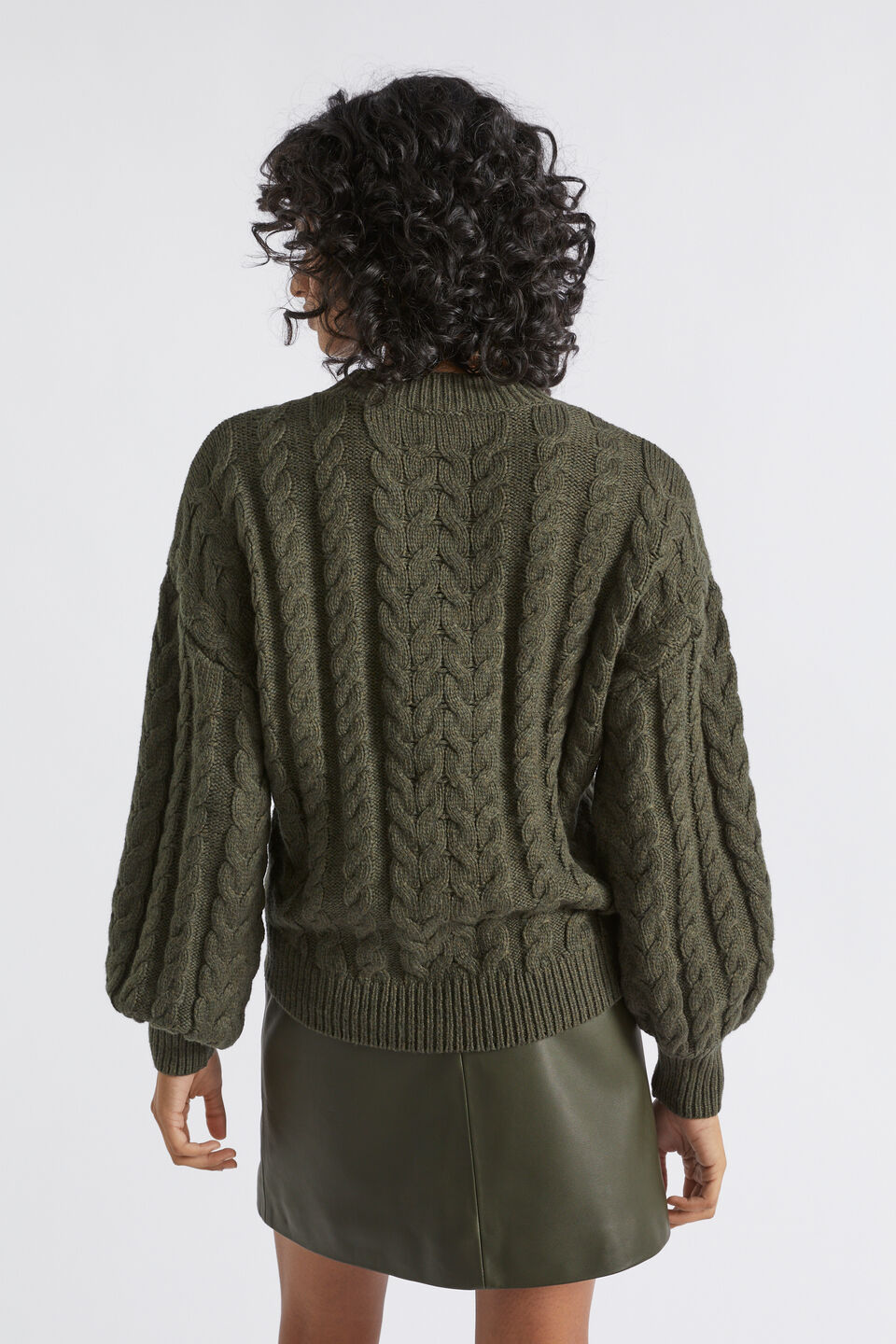 Cotton Blend Cable Knit  Dark Fern Marle