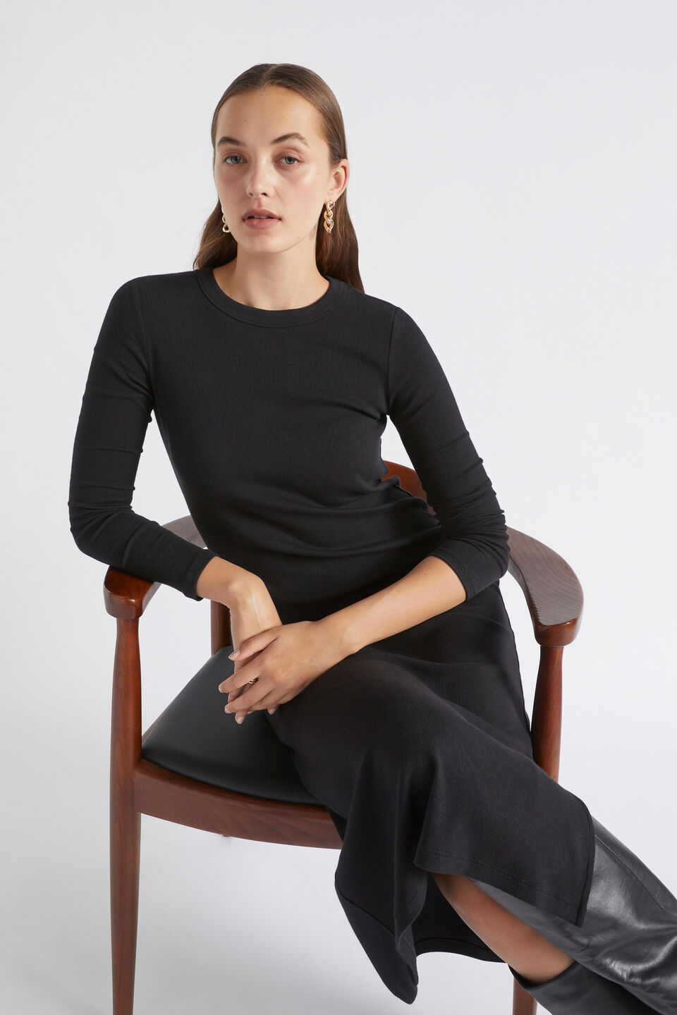 Long Sleeve Fitted Dress  Black