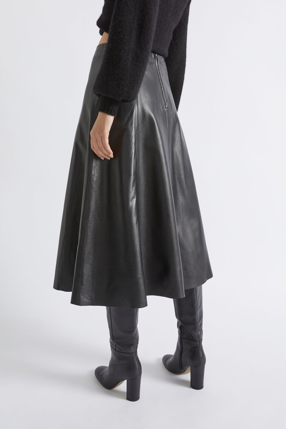 Leather Midi Circle Skirt  Black