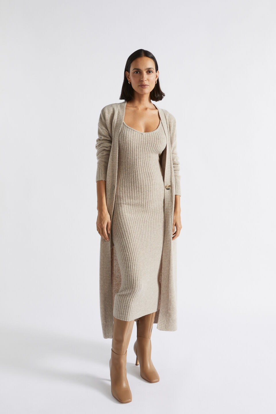 Merino Wool Knit Midi Dress  Light Storm Marle