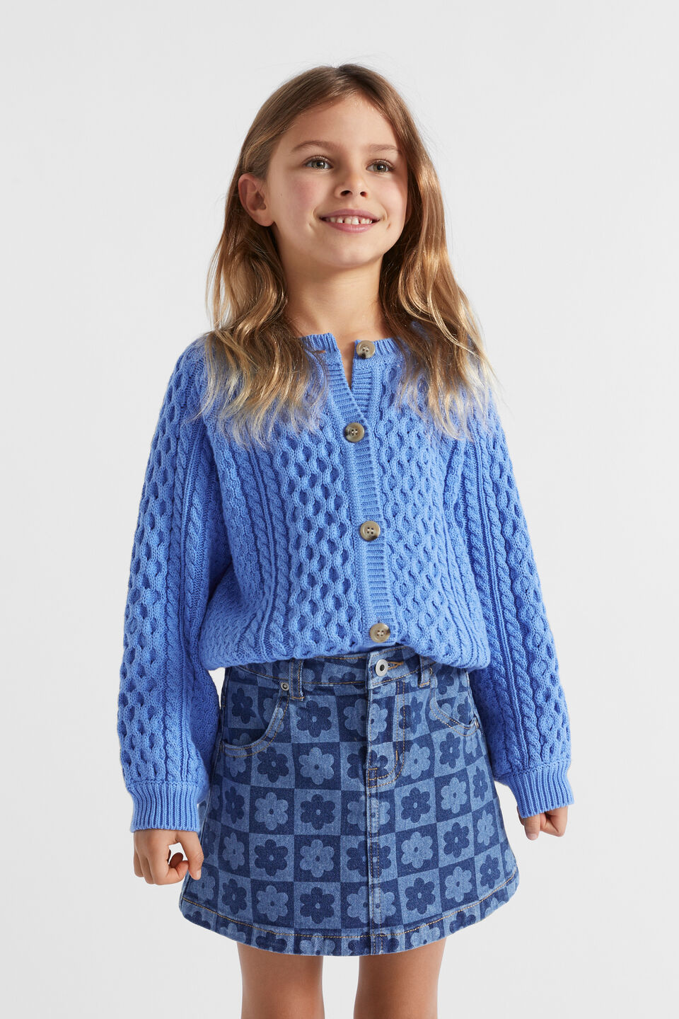 Cable Knit Cardi  Soft Cobalt