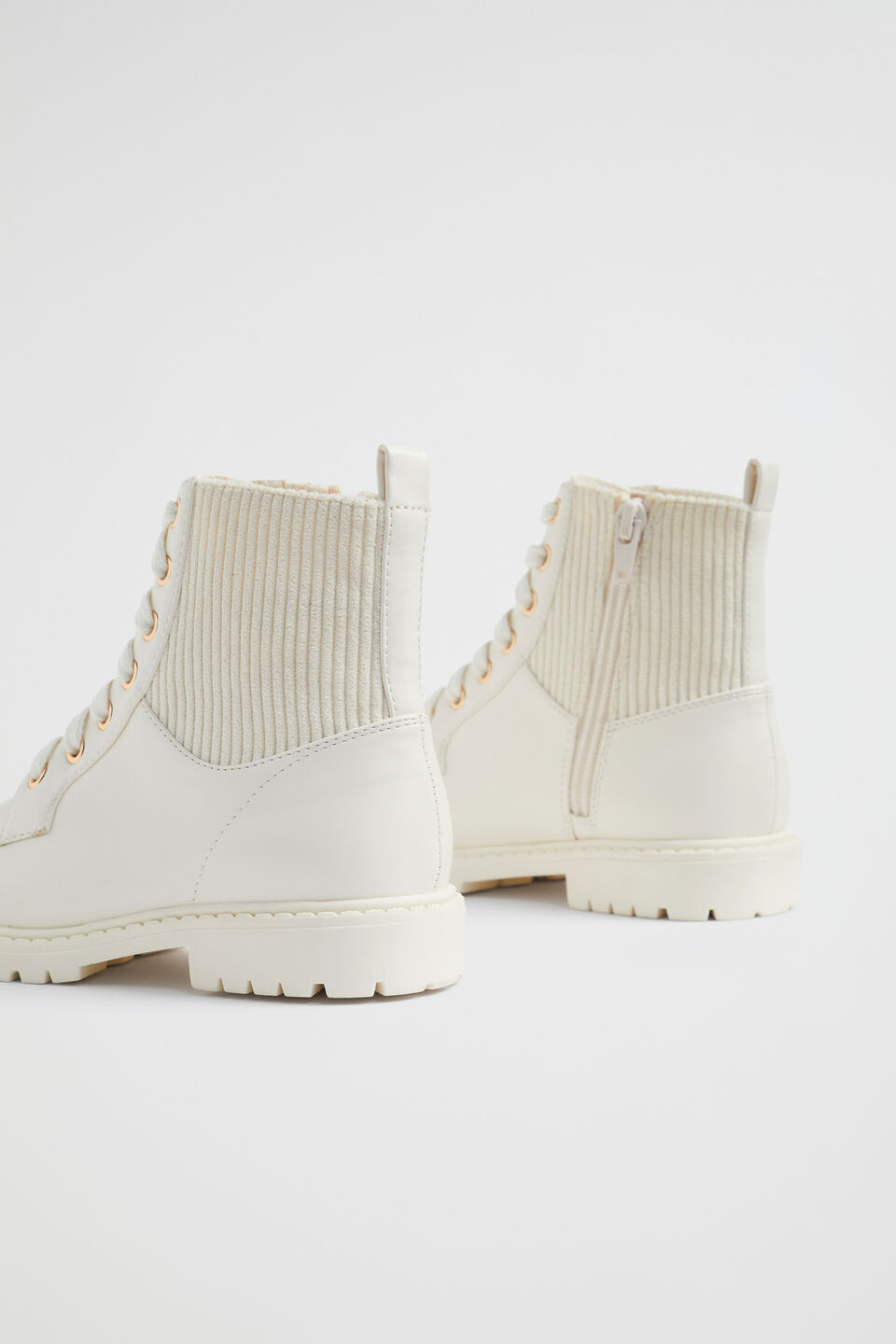 Rib Panel Hiking Boot  Cream