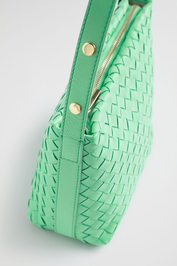 Leather Woven Shoulder Bag  Key Lime  hi-res