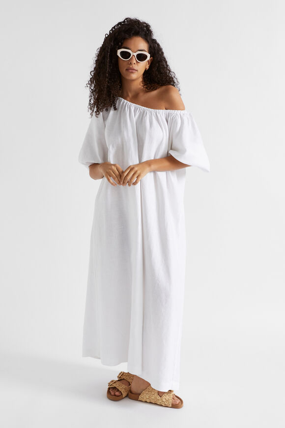 Linen Gathered Maxi Dress  Whisper White  hi-res