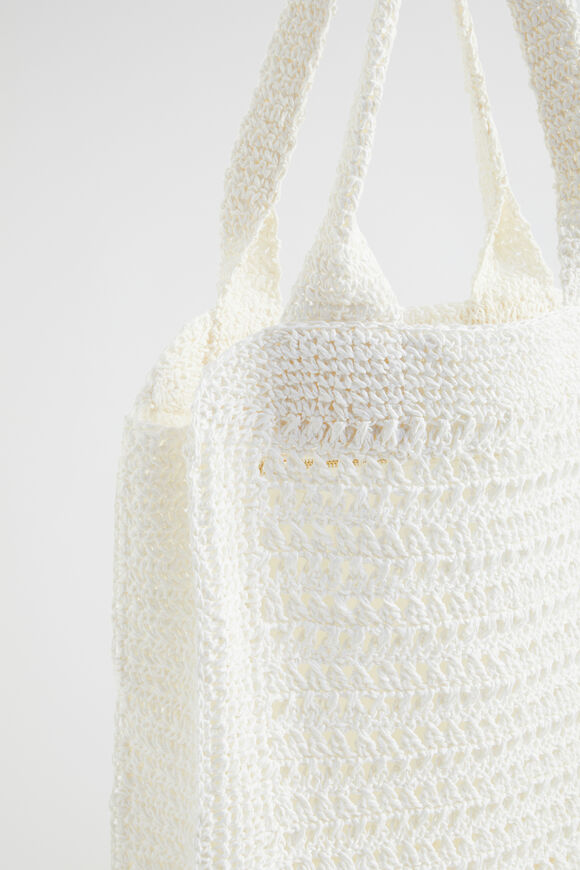 Crochet Straw Tote  White  hi-res