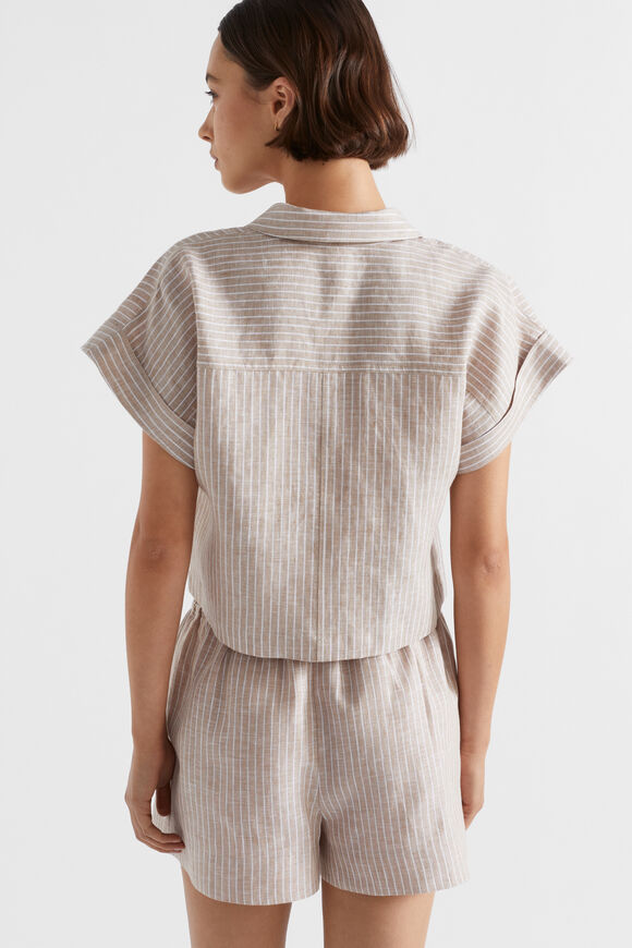 Linen Stripe Crop Shirt  Barley Stripe  hi-res