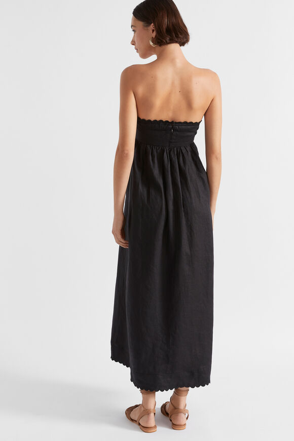 Linen Scallop Midi Dress  Black  hi-res