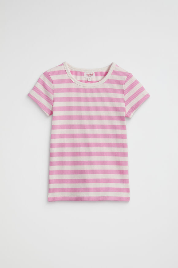 Stripe Rib Tee  Candy Pink  hi-res