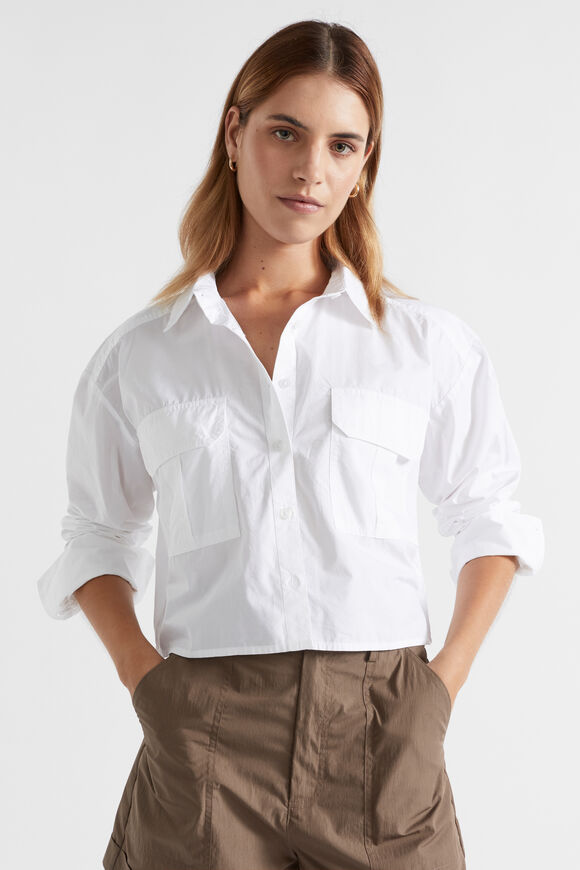 Poplin Cargo Crop Shirt  Whisper White  hi-res