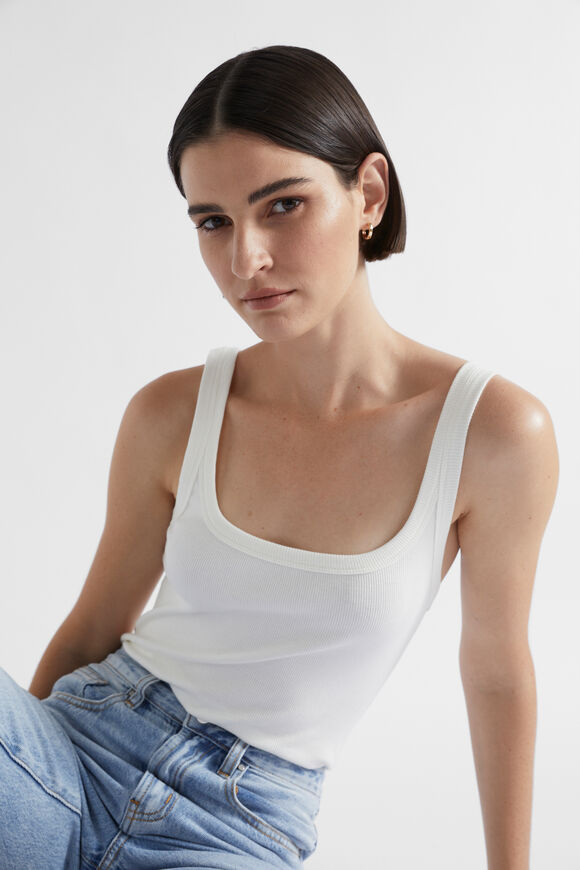 Square Neck Rib Tank  Cloud Cream  hi-res