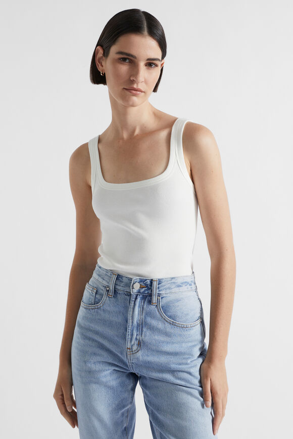 Square Neck Rib Tank  Cloud Cream  hi-res