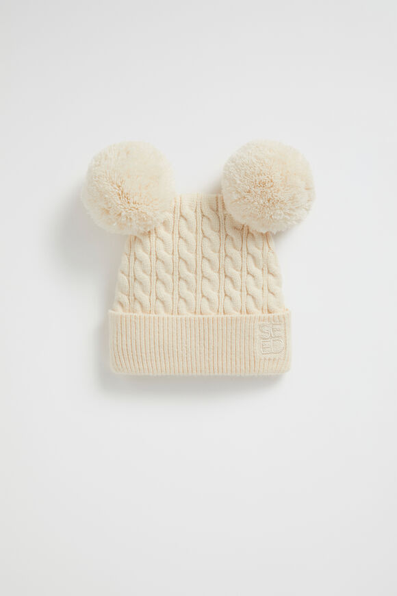 Double Pom Pom Beanie  Creme  hi-res