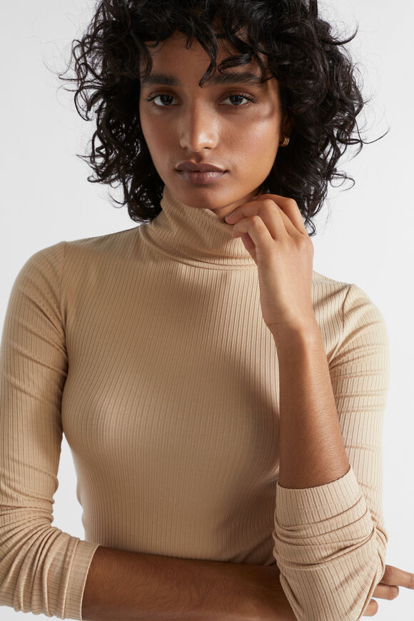 Core Rib Roll Neck Top  Champagne Beige  hi-res