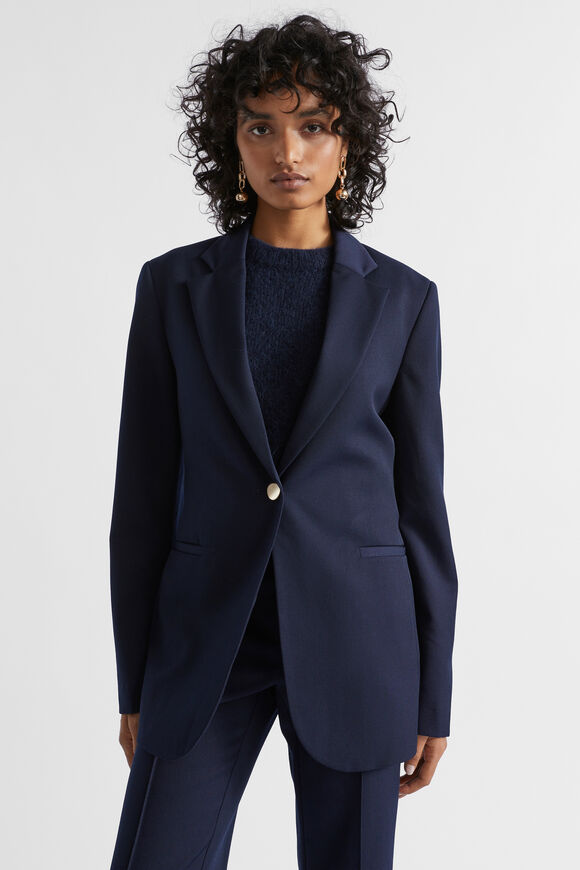 Wool Blend Button Blazer  Midnight Sky  hi-res