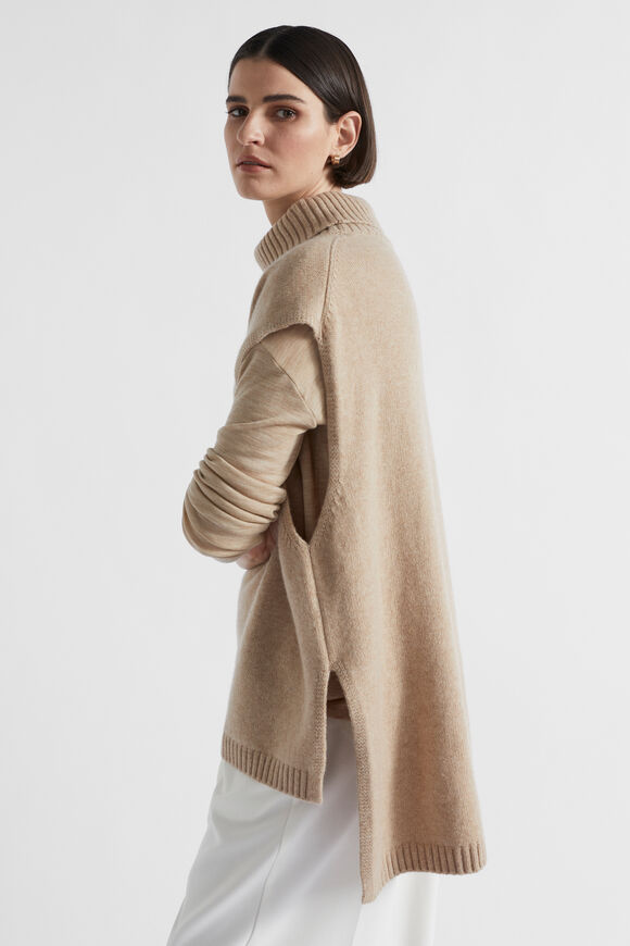 Roll Neck Poncho  Champagne Beige Marle  hi-res