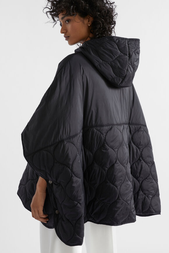 Quilted Hood Poncho  Black  hi-res