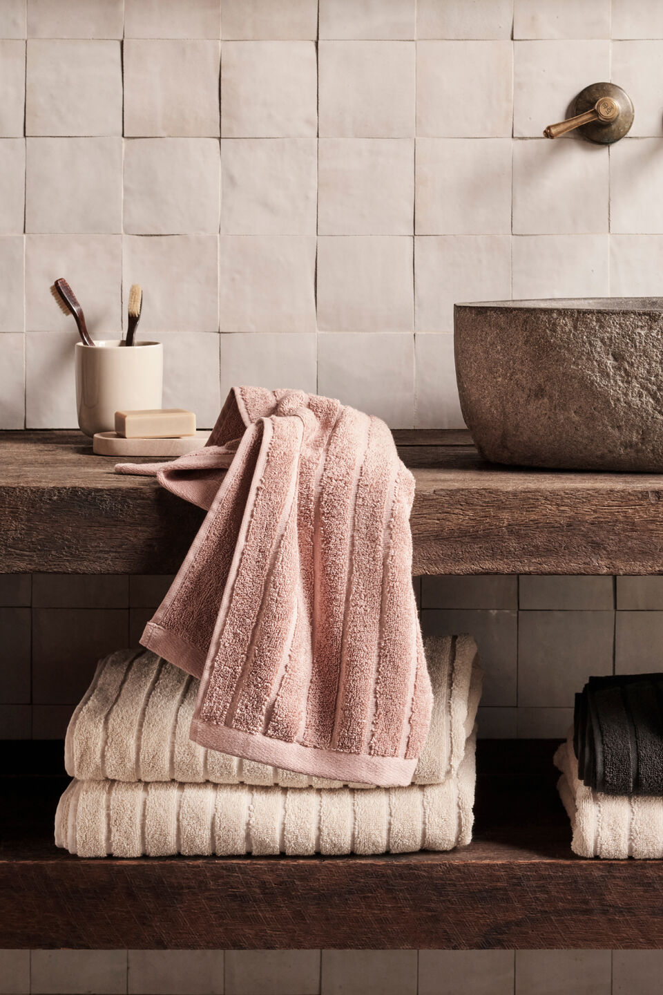 Cotton Stripe Bath Towel   Ivory Cream