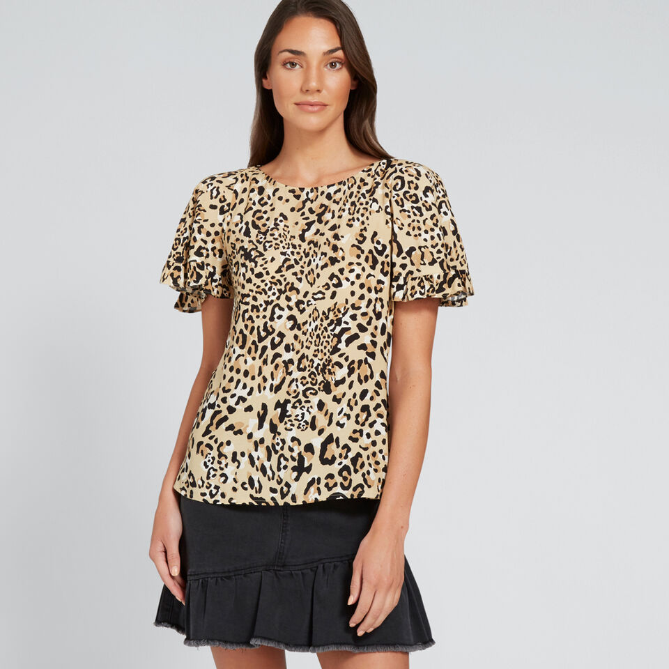 Flutter Sleeve Ocelot Top  