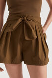 Poplin Tie Front Short  Pecan Brown  hi-res