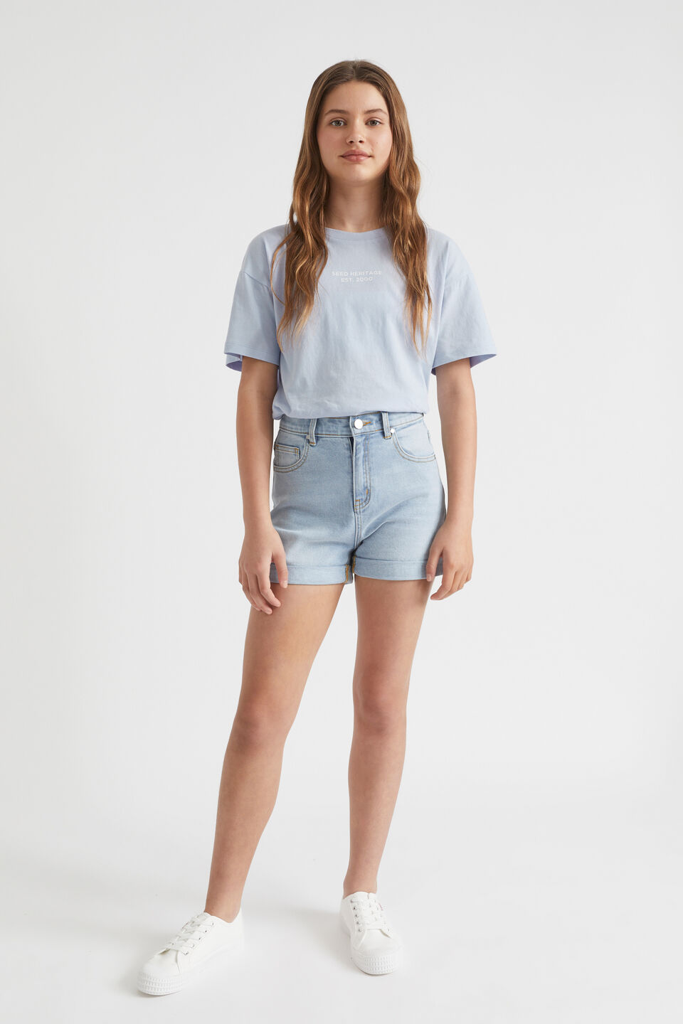 Cuffed Denim Shorts  Bleach Wash