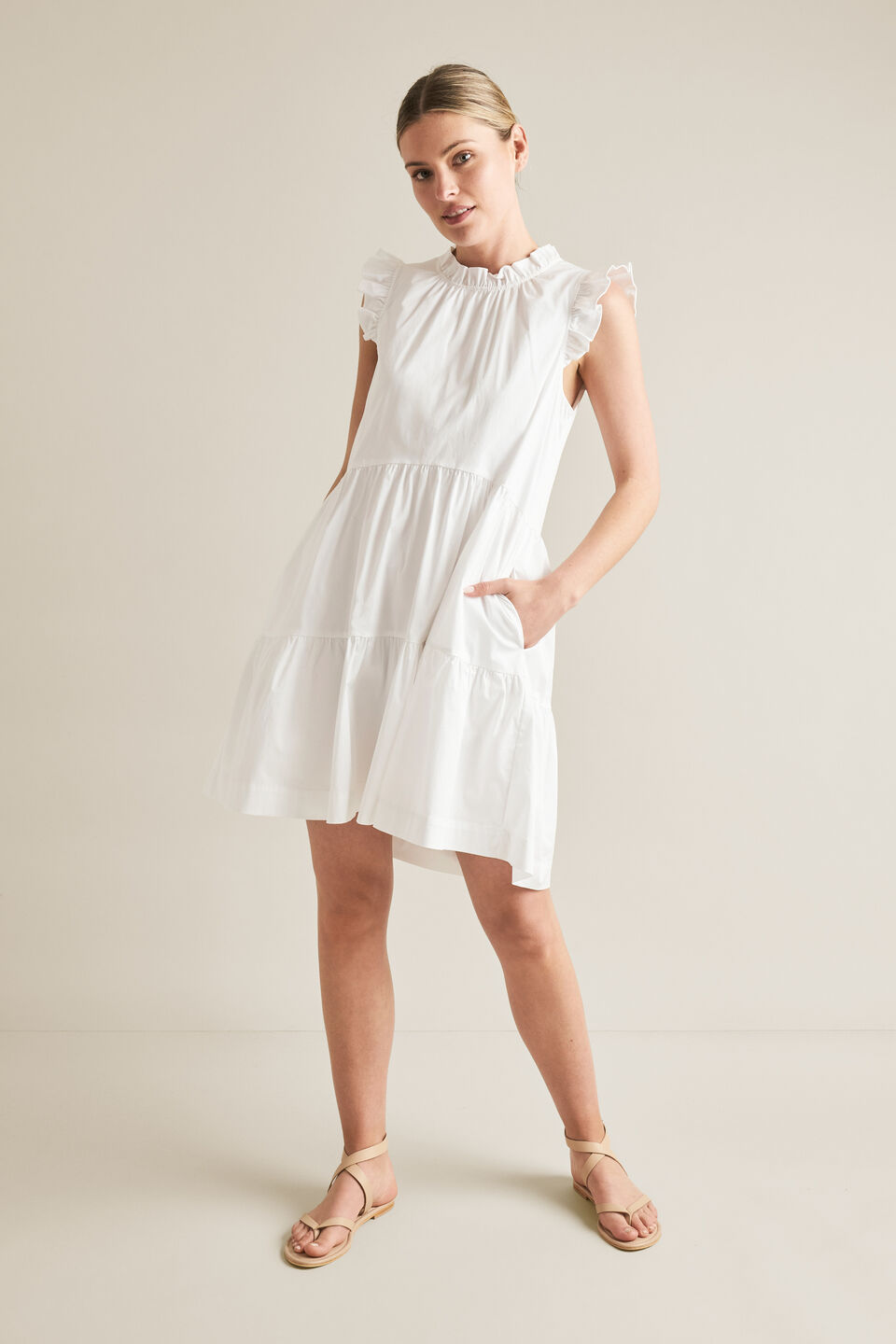 Ruffle Sleeve Cotton Dress  