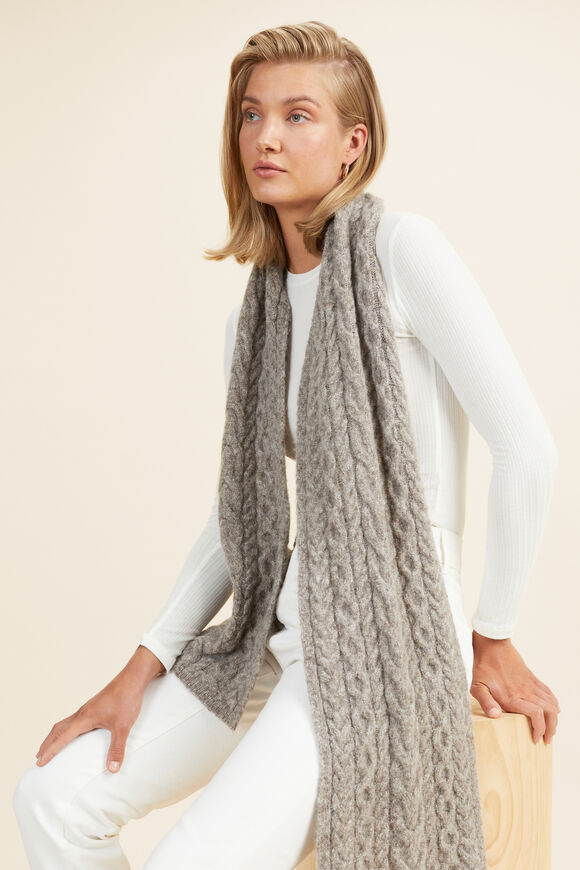 Cable Stitch Knitted Scarf  Pewter Marle  hi-res