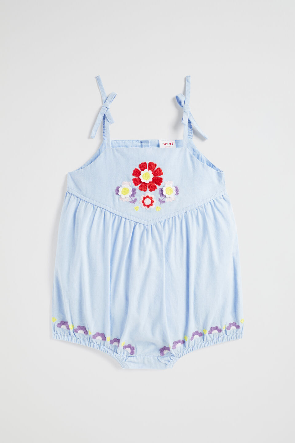 Embroidered Romper  Baby Blue