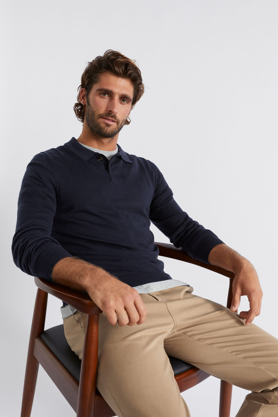 Merino Knitted Polo  Midnight Blue