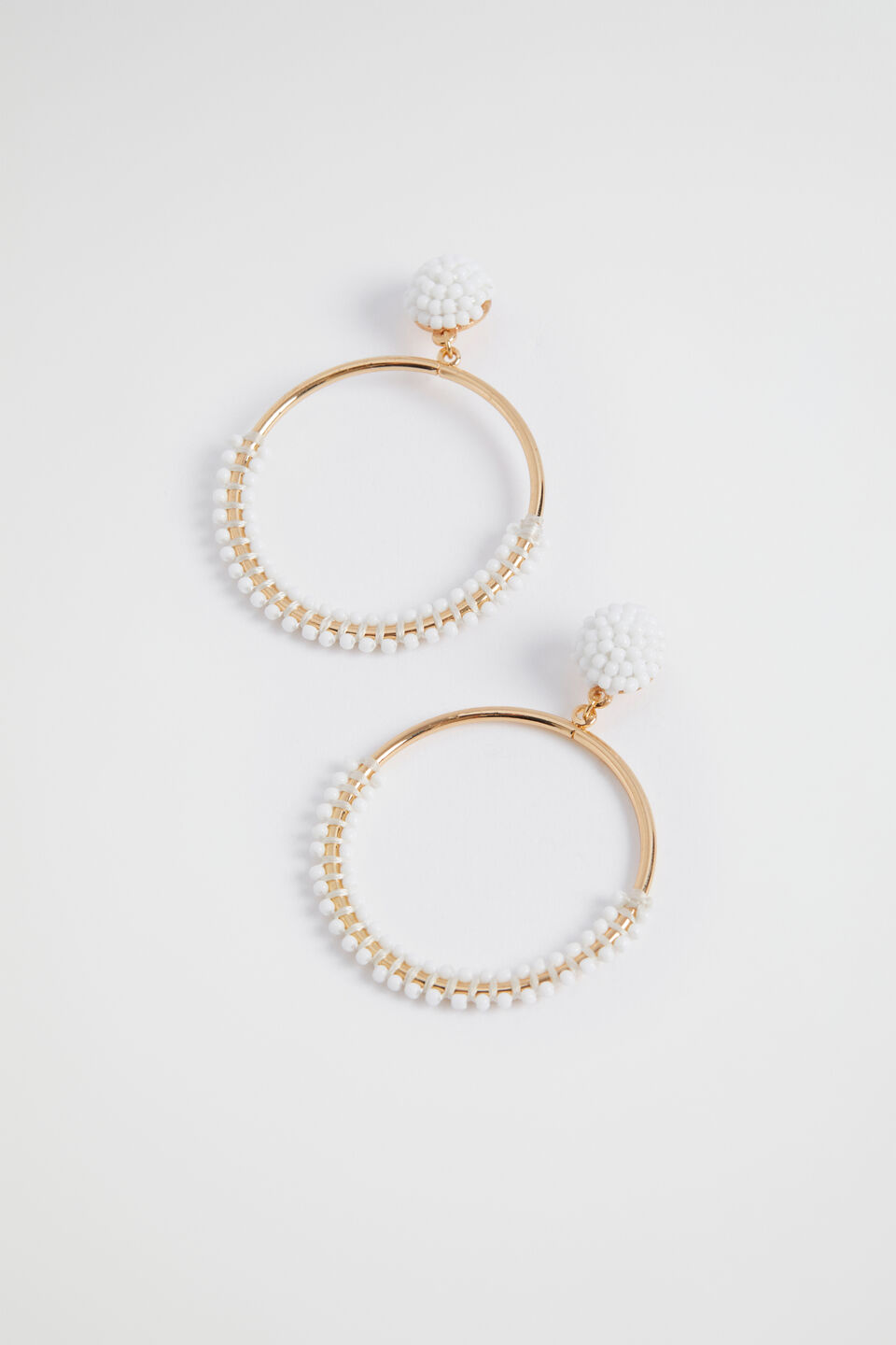 Beaded Circle Earrings  White