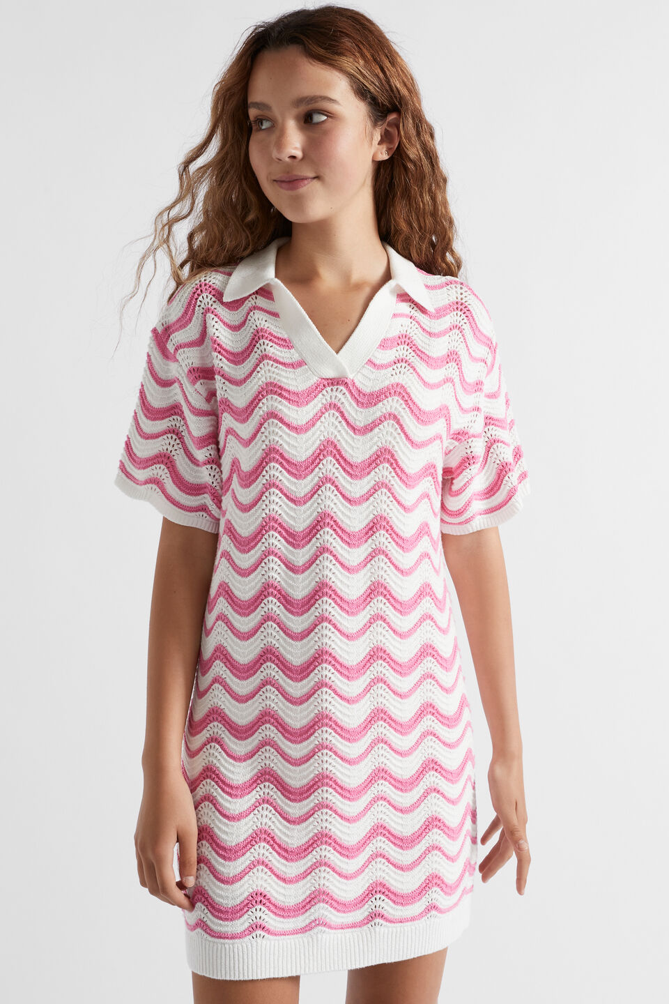 Crochet Shirt Dress  Aurora Pink Stripe