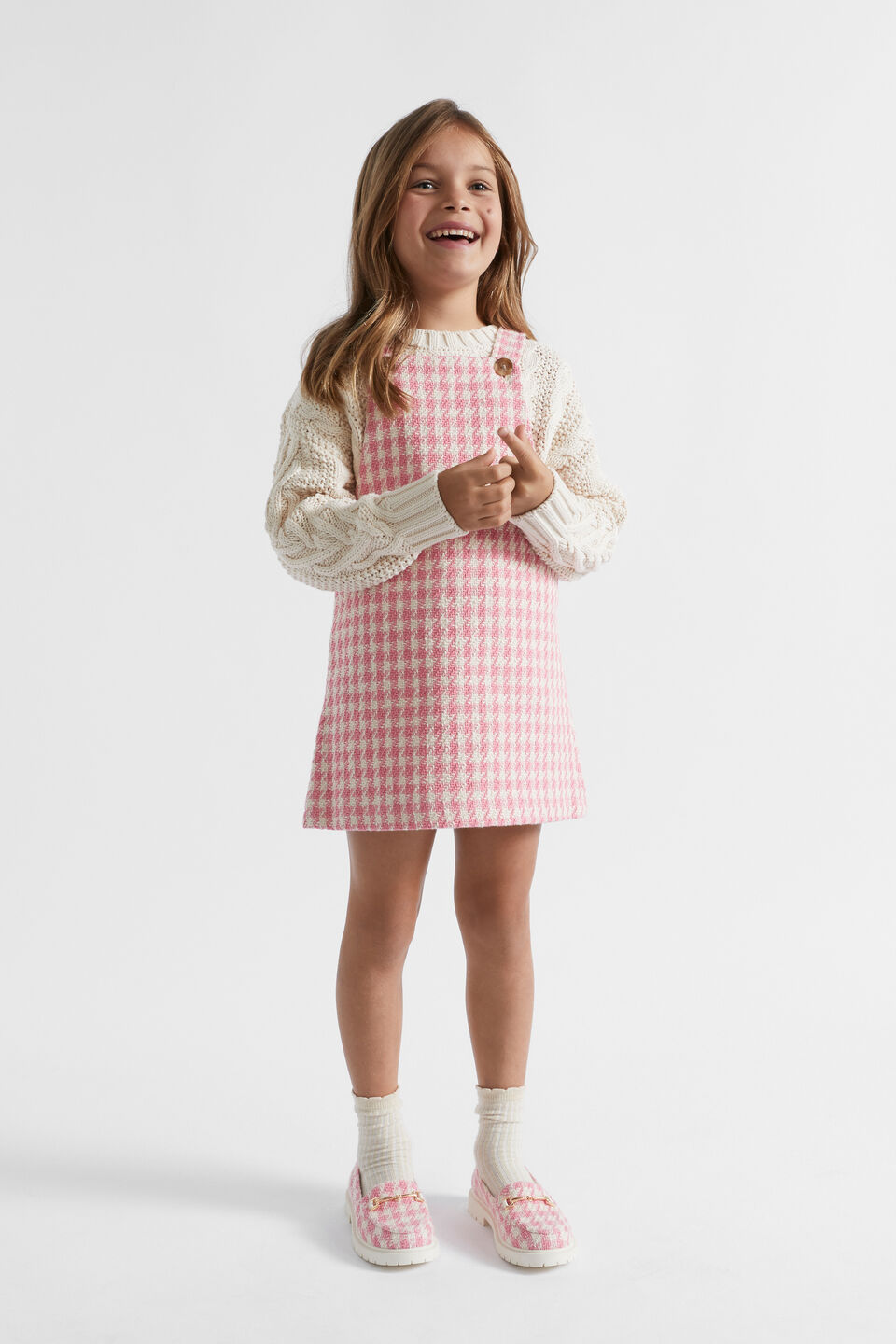 Houndstooth Pinafore  Peach