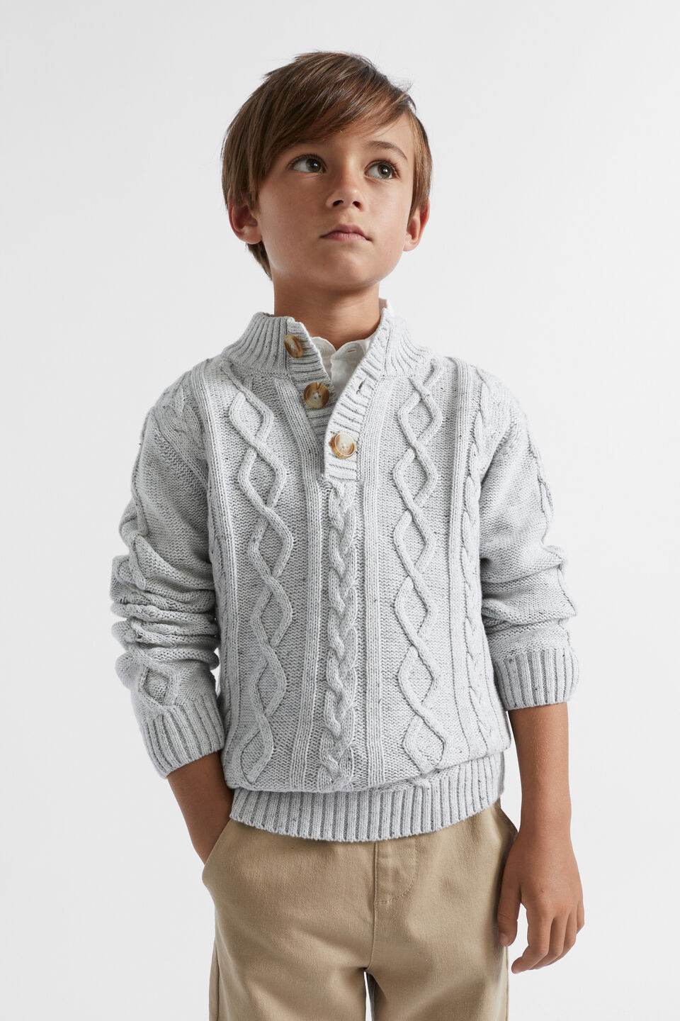 Button Cable Knit  Cloudy Marle