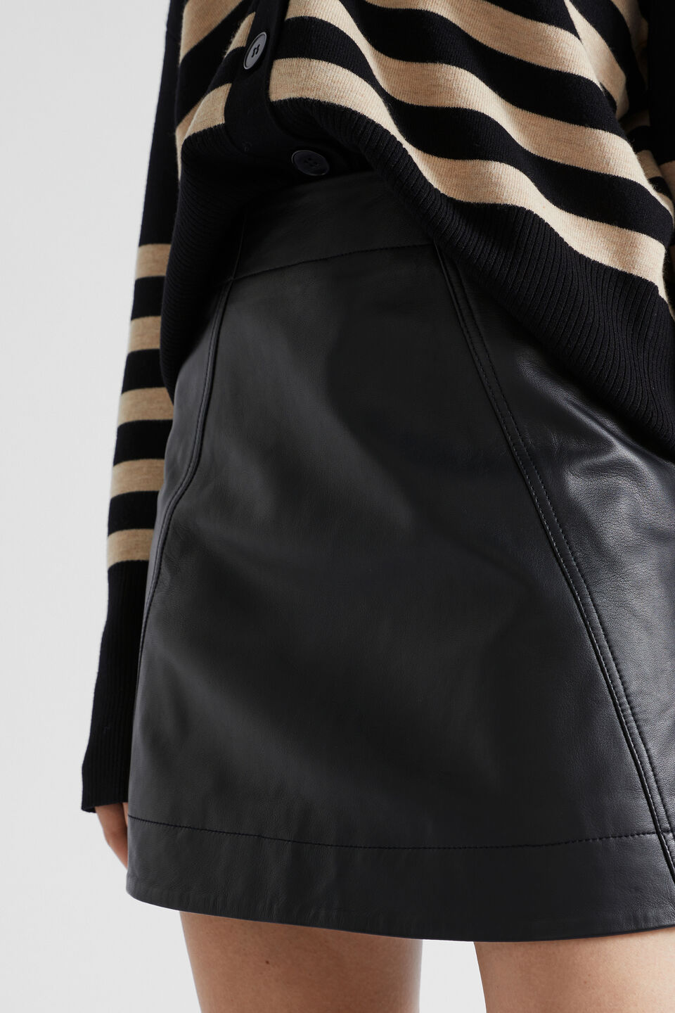 Leather Mini Panel Skirt  Black