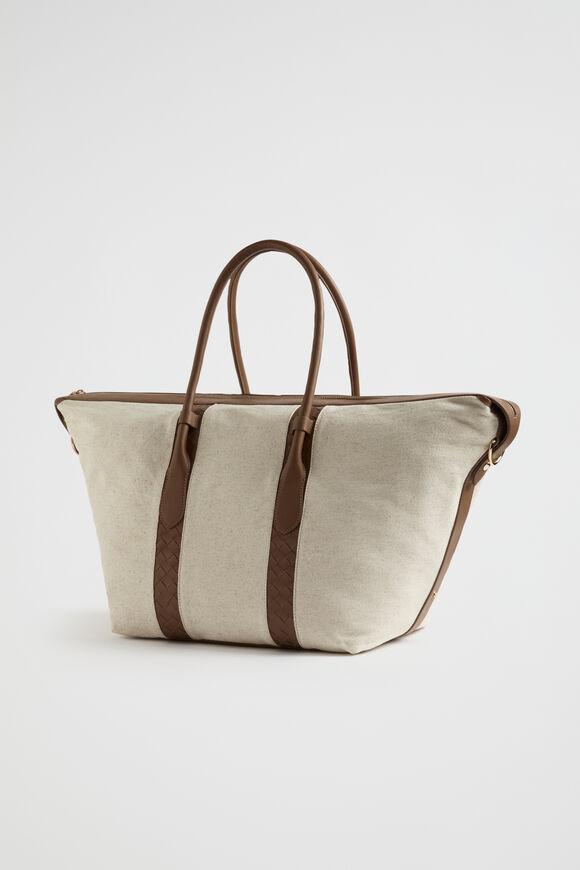Leather Woven Overnight Bag  Chocolate Natural  hi-res