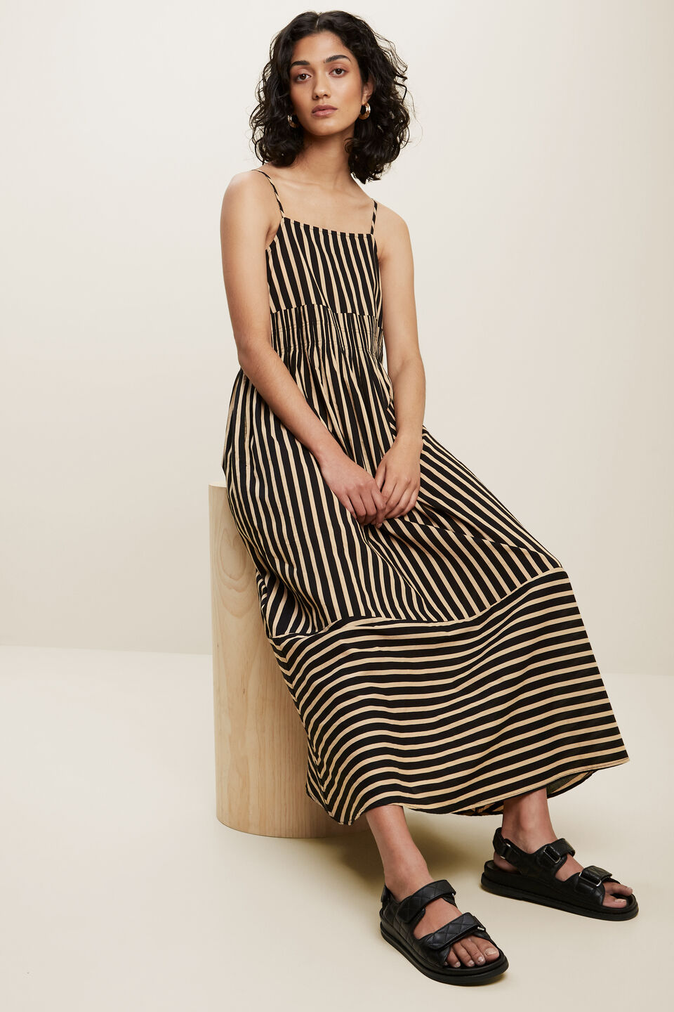 Pintuck Maxi Dress  Stripe