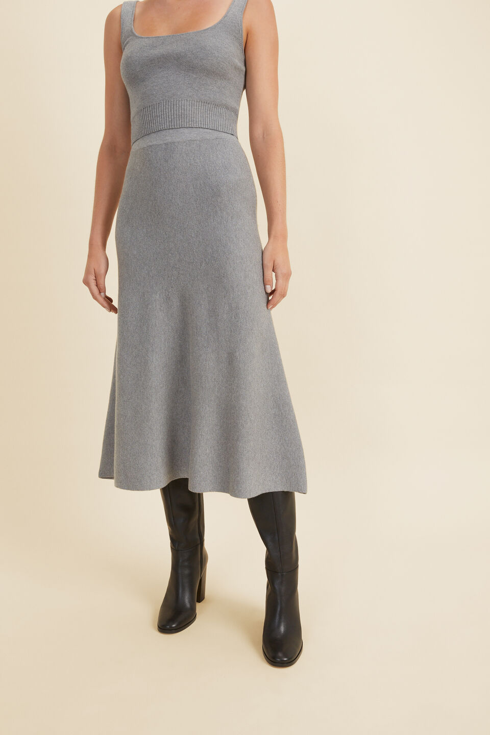 Knit Flared Skirt  Mid Grey Marle