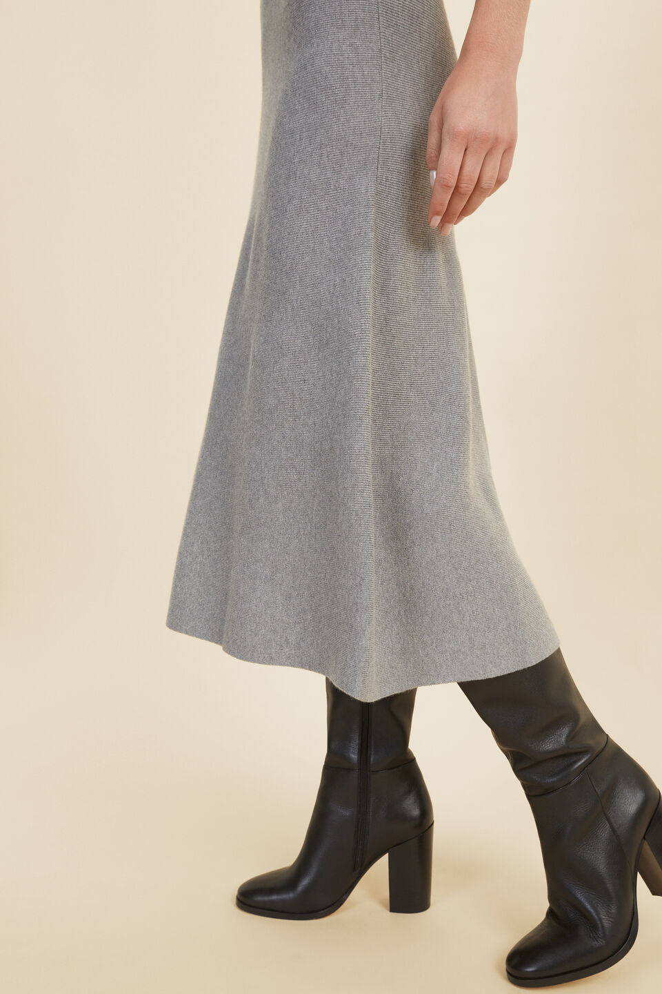 Knit Flared Skirt  Mid Grey Marle