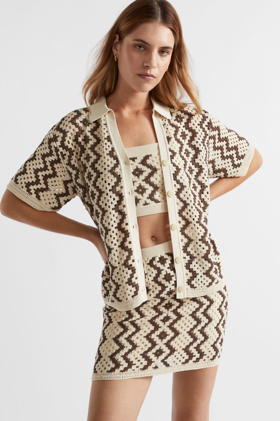 Crochet Knit Shirt  Multi