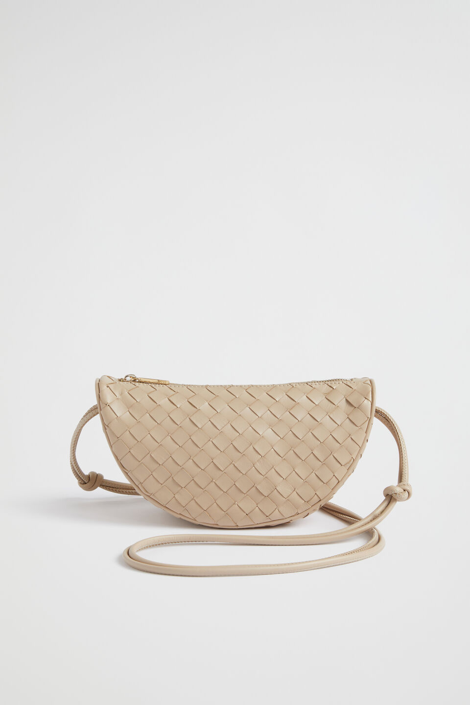 Leather Woven Crossbody Bag  Champagne Beige