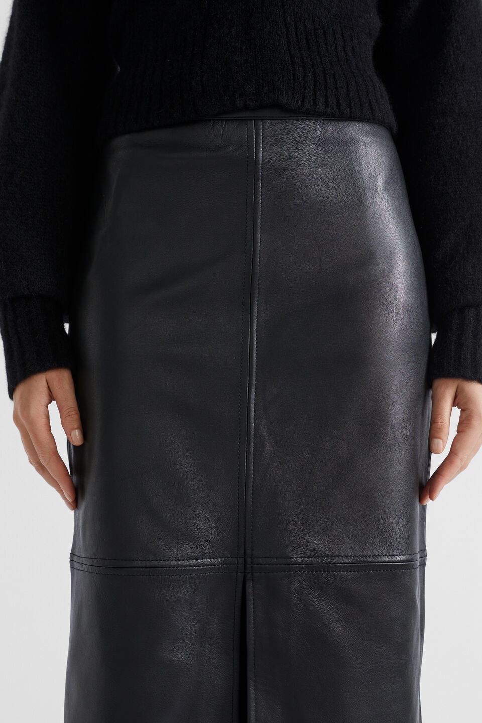 Leather Midi Pencil Skirt  Black