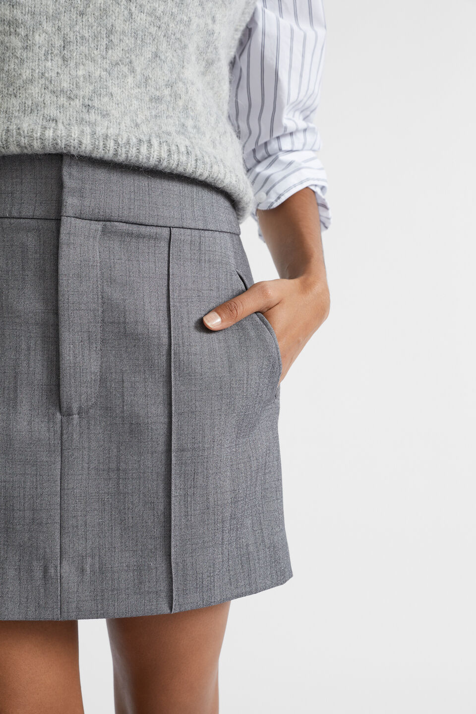 Pintuck Mini Suit Skirt  Wolf Marle