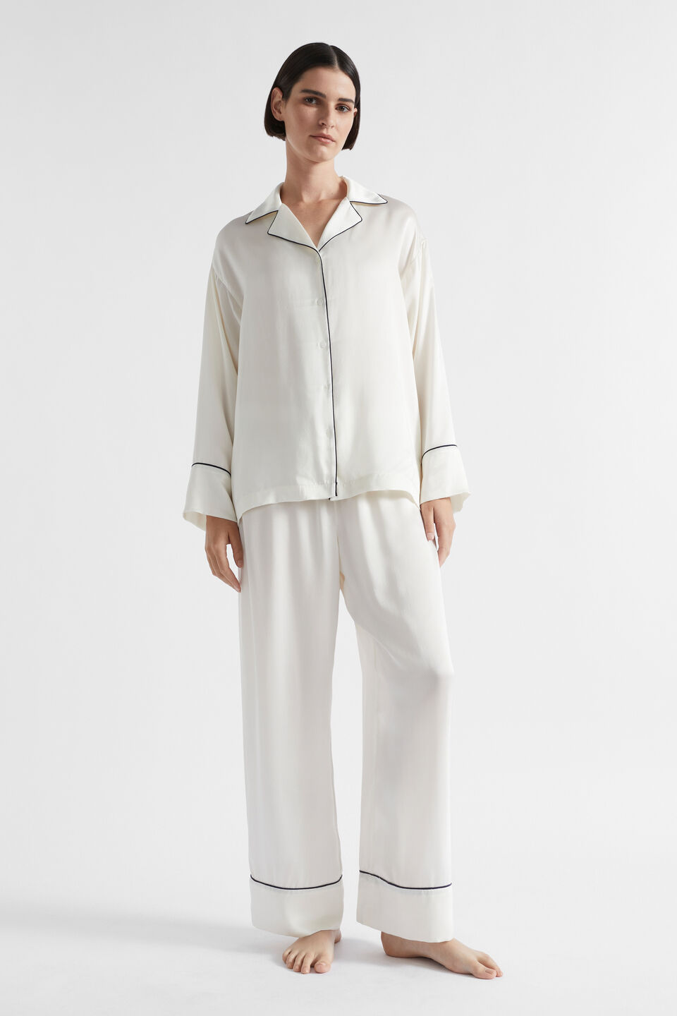 Silk Long Sleeve Pyjama Set  Cloud Cream