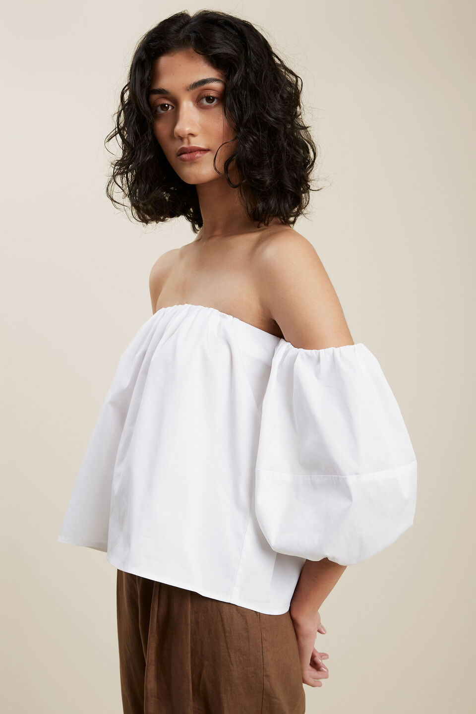 Off Shoulder Puff Sleeve Top  Whisper White