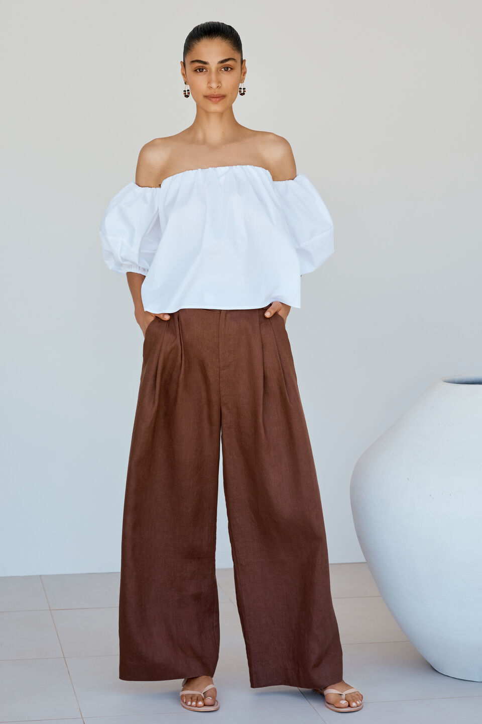 Off Shoulder Puff Sleeve Top  Whisper White