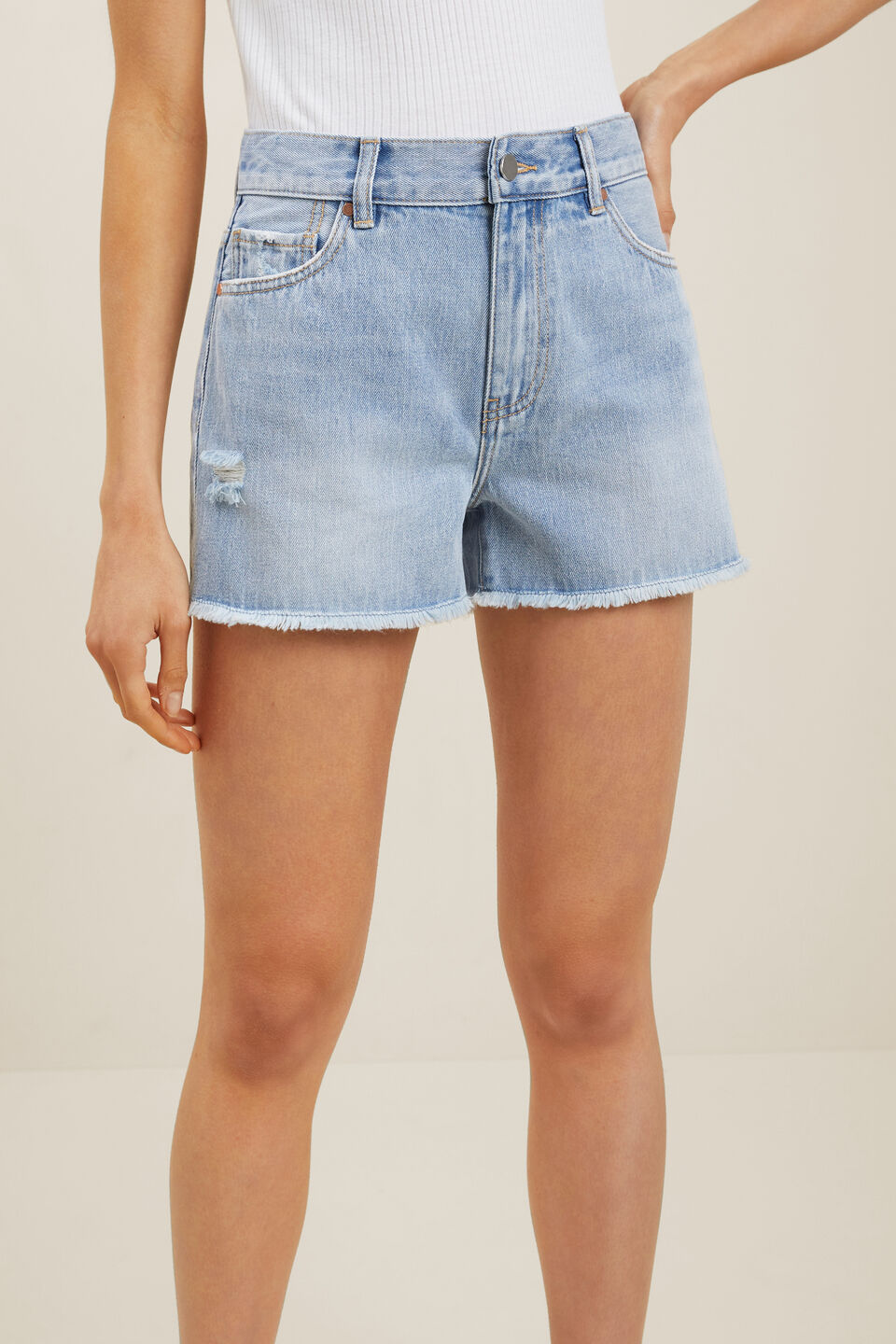 Cut Off Denim Shorts  Light Wash